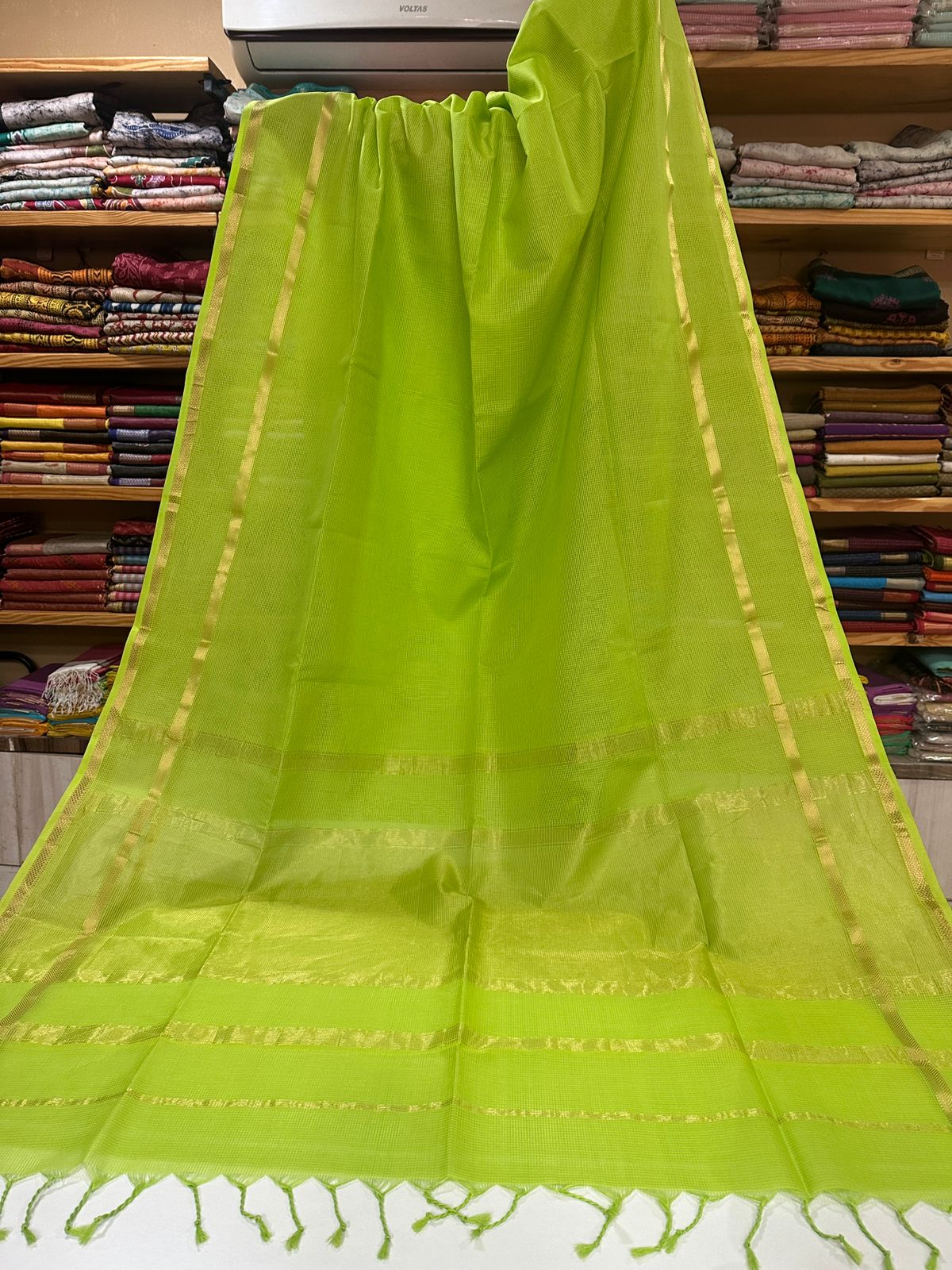 Special Maheshwari Silk Saree Lime Green